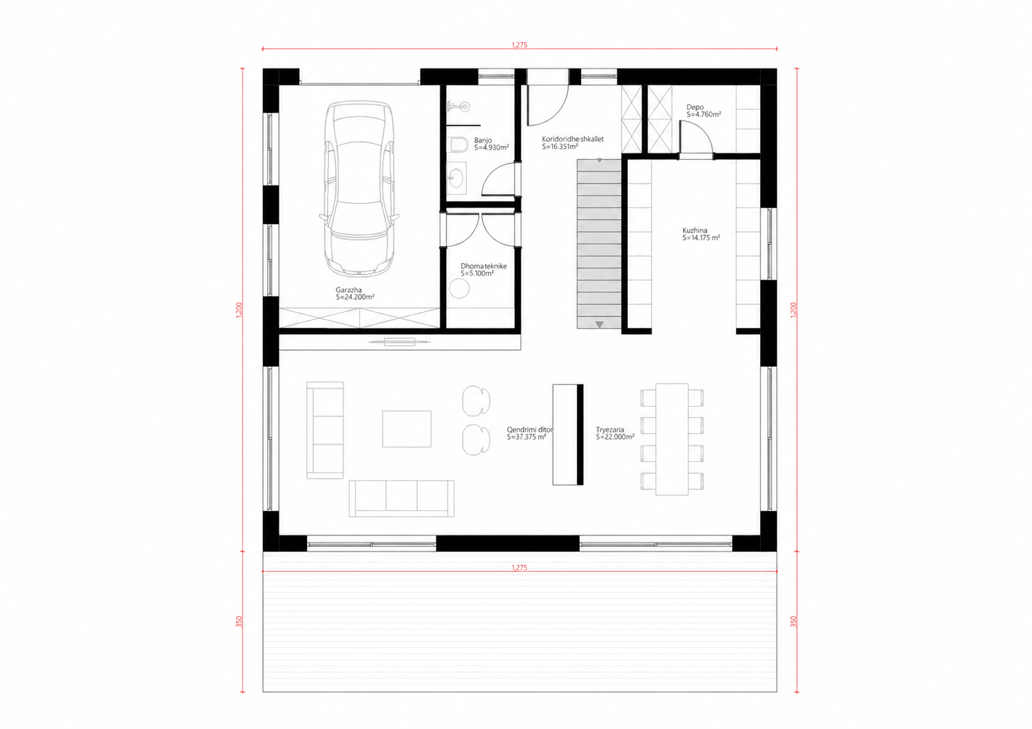 Villa Lira ground floor plan with exterior perimeter dimensions only